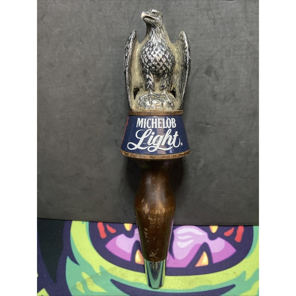 Vintage Michelob Light Beer with silver eagle topper wood 8.5" beer tap handle
